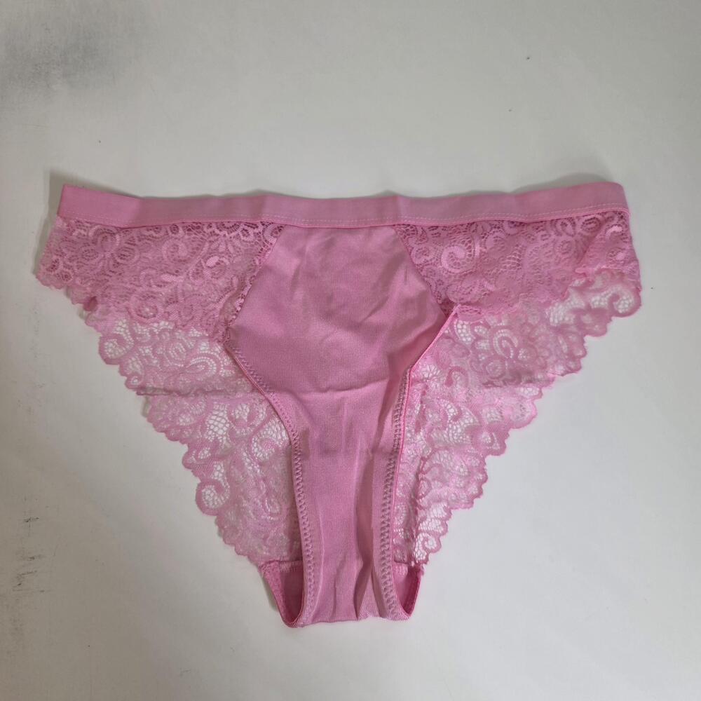 Knotty Panties Womens L Pink Thong Lace Sheer Stretch Lightweight Polyamide